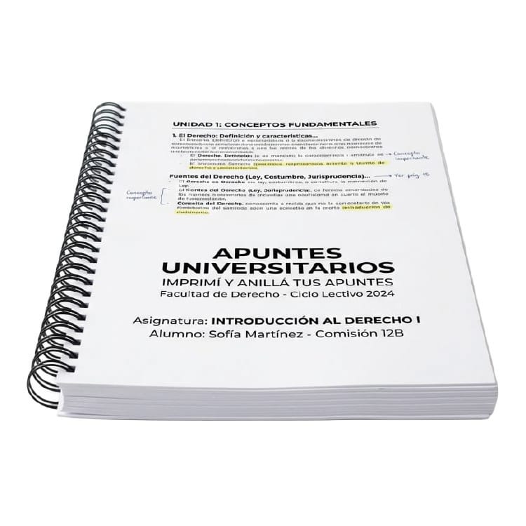 Apuntes Universitarios Anillados Portada Apunte universitario impreso y anillado con tapa personalizada