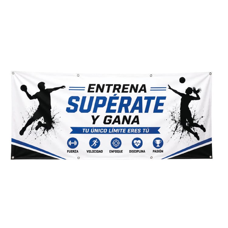Banner Deportivo para Cancha o Gimnasio Portada Banner deportivo instalado en el alambrado de una cancha