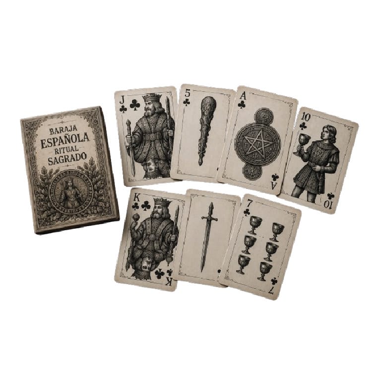 Baraja Española Ritual Sagrado Portada Baraja española con estética de ritual sagrado y simbología espiritual