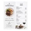 Folleto díptico con diseño de menú para restaurante o local gastronómico