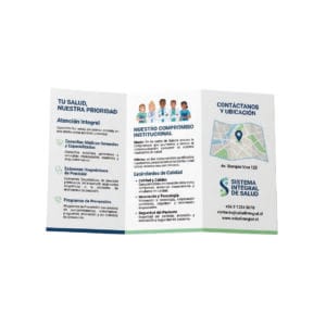 Folleto institucional de salud con información de una clínica