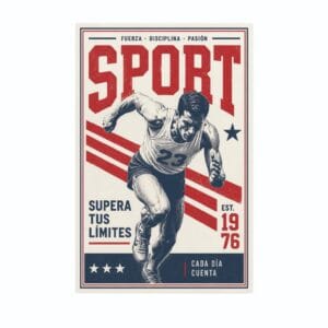 Poster con diseño deportivo de estilo retro y tipografía vintage