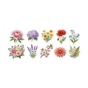 Stickers troquelados con ilustraciones florales y botánicas
