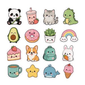 Stickers troquelados con ilustraciones kawaii y colores pastel